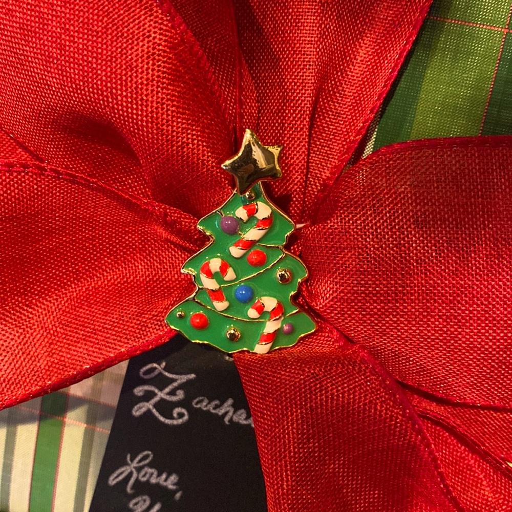 Vintage 1970’s  SFJ Christmas Tree Brooch - Candy Cane Tree - Enamel